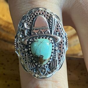Natural Blue Moon Turquoise Sterling Silver Cowboy Ring Size 8